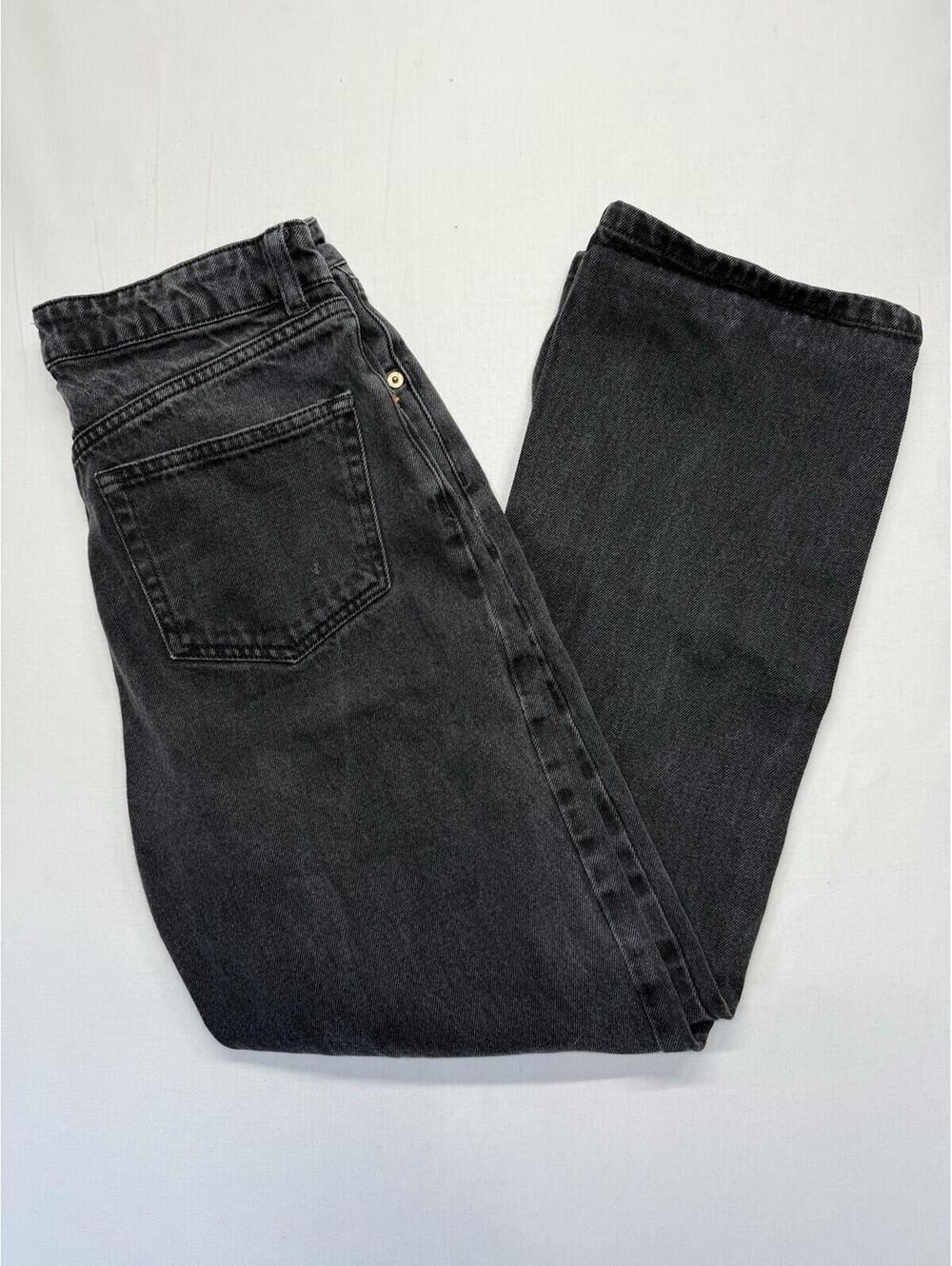 RAEY Straight Leg Jeans Size 26 Washed Black 100% Cotton Button Fly High Rise